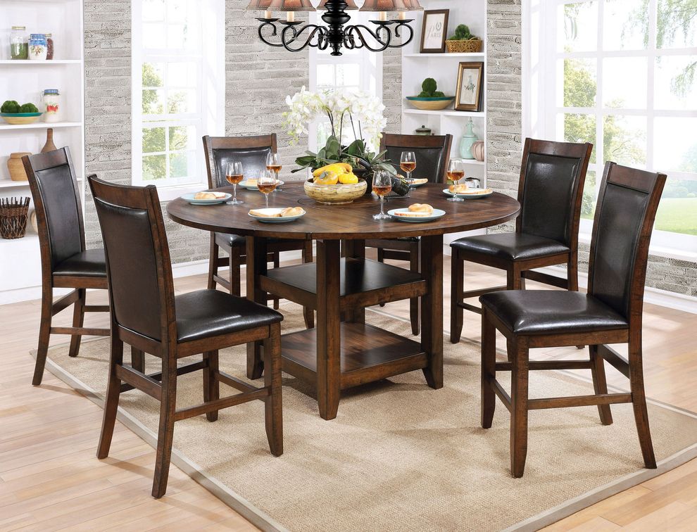 Parson style round walnut wood dining table by Furniture of America