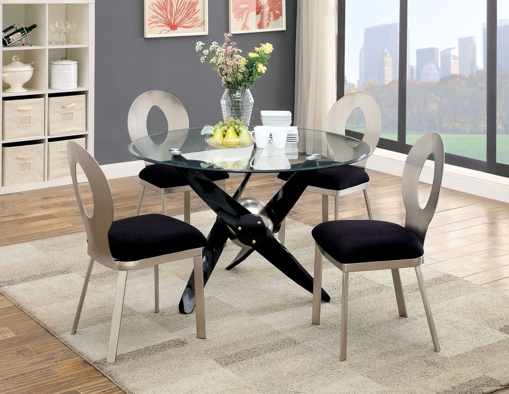 Round glass top x-shaped base table by Furniture of America