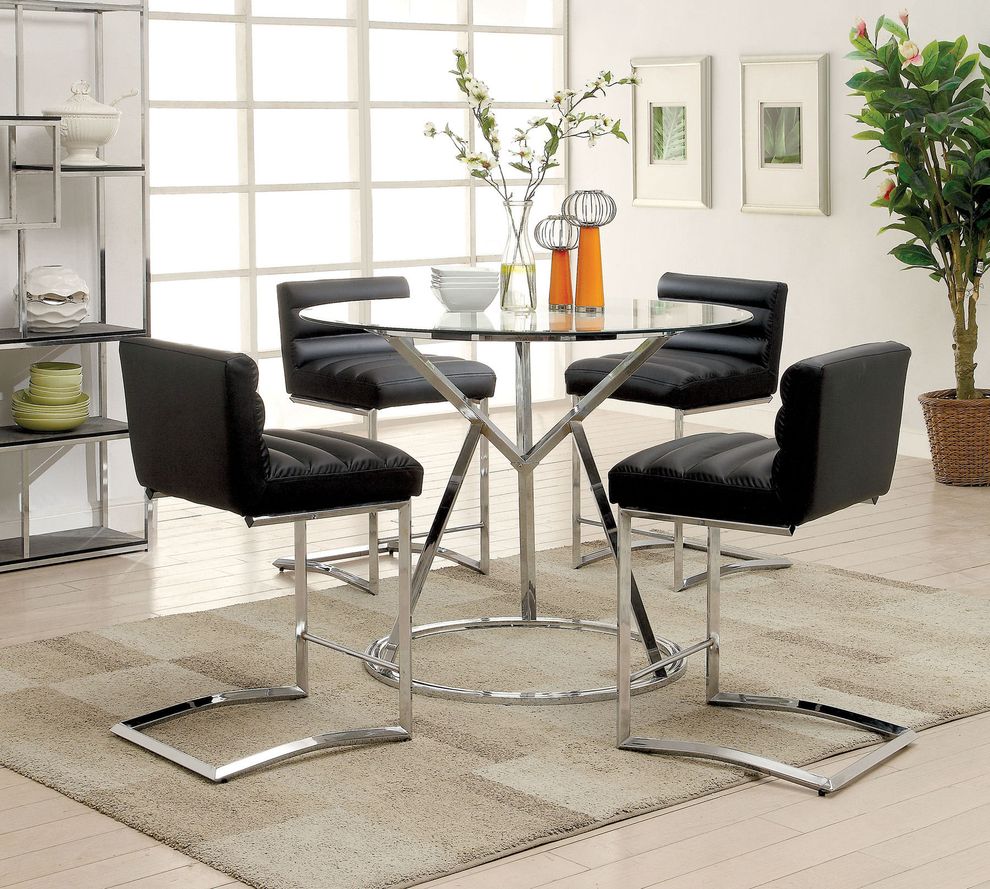Round glass top bar style dining table by Furniture of America