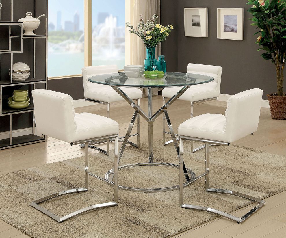 Round glass top bar style dining table by Furniture of America