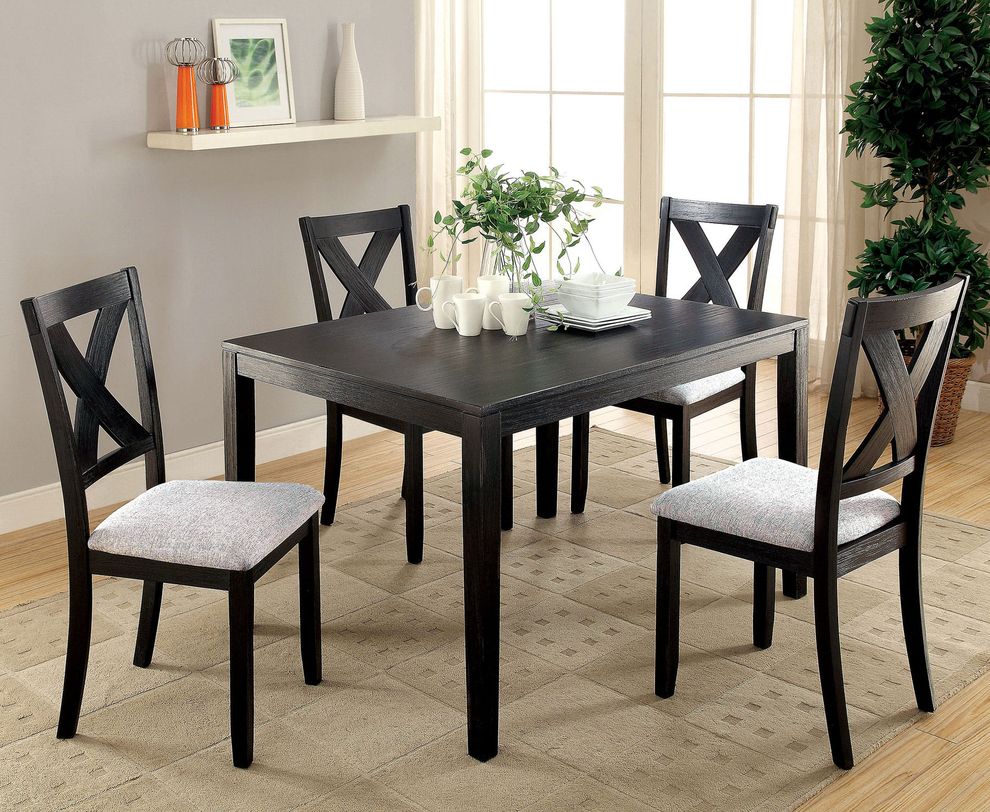 Distressed black finish 5pcs casual dining set by Furniture of America