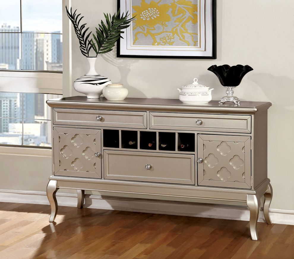 Contemporary glass insert glam style server by Furniture of America