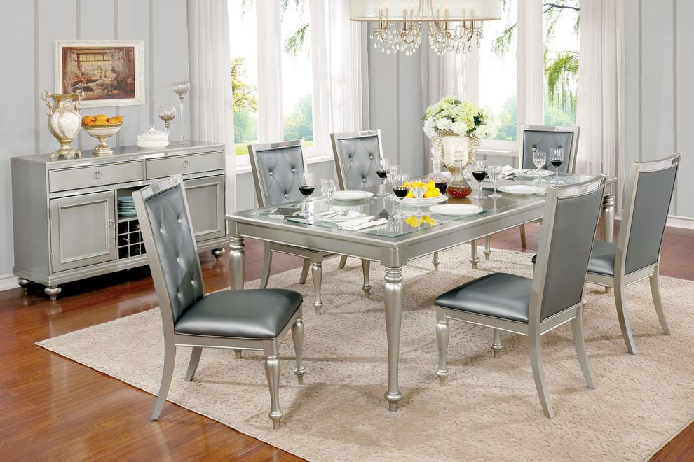 Silver gray glam style family size dining table by Furniture of America