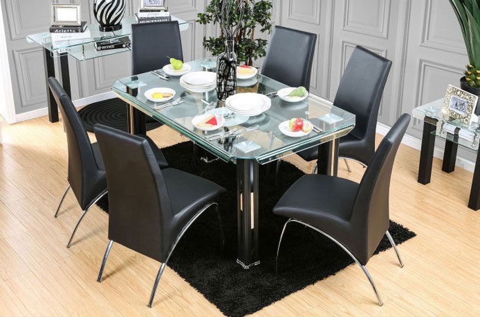 Curved edged glass top dining table by Furniture of America