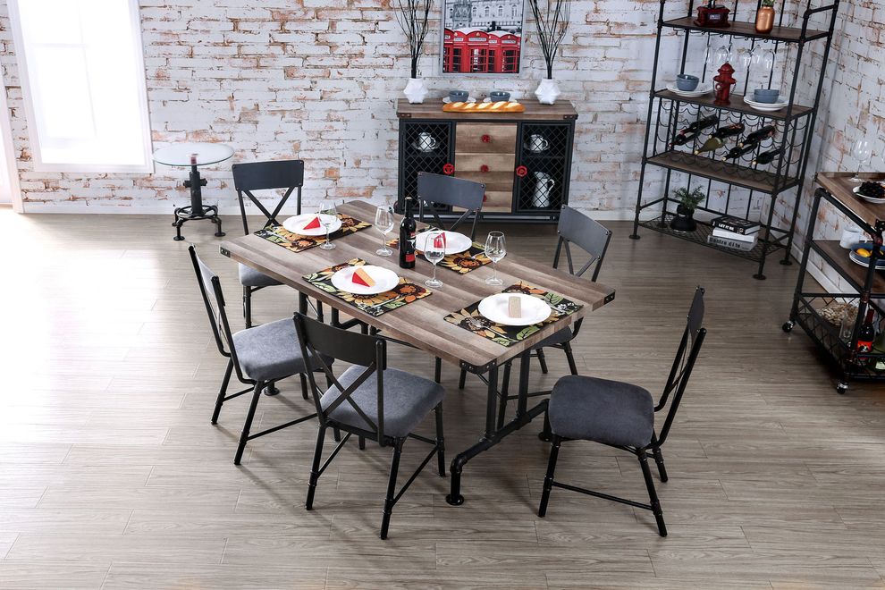 Black pipe-inspired family size table by Furniture of America