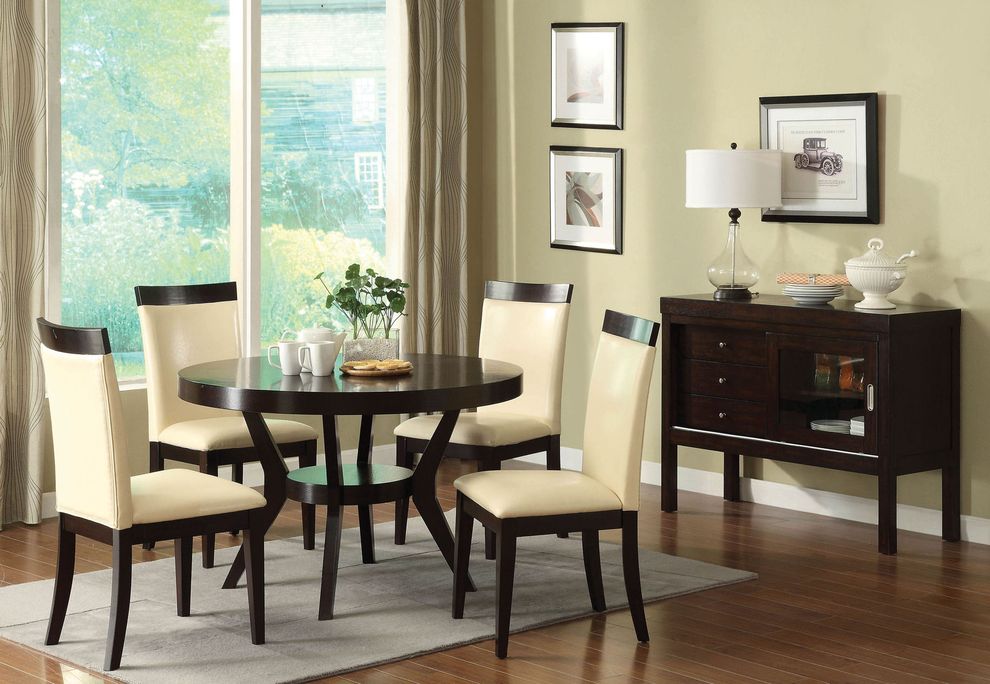 Espresso wood round top dining table by Furniture of America