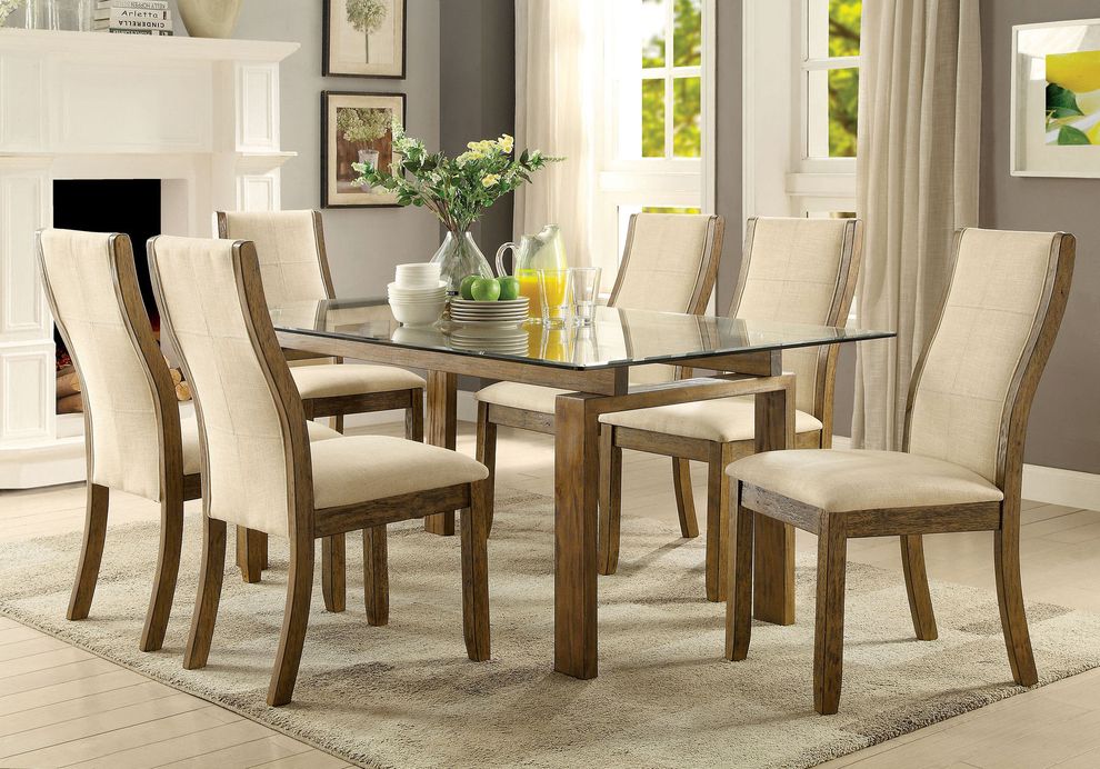 Country style glass top dining table by Furniture of America