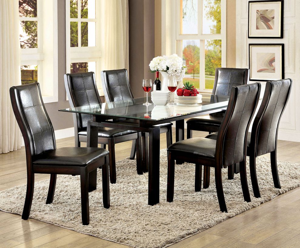Rectangular glass top contemporary dining table by Furniture of America