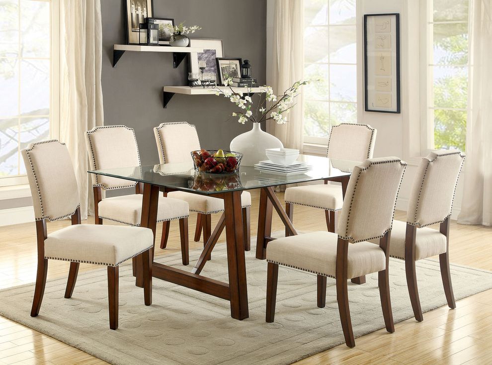 Simple modern dining table w tempered glass top by Furniture of America