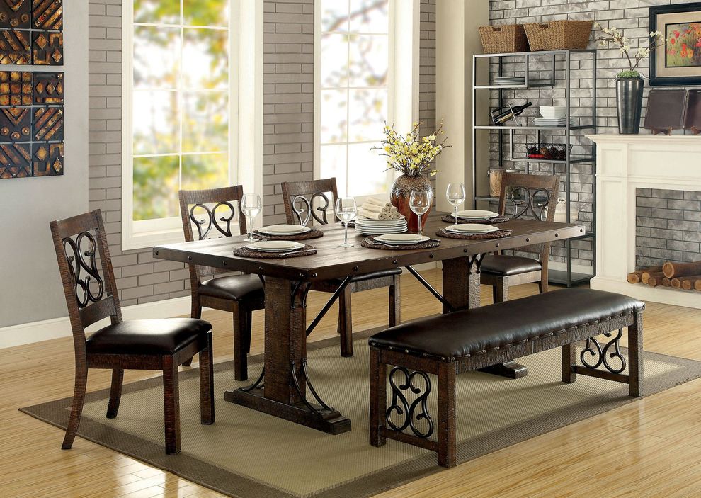 Family size dining in rustic walnut finish by Furniture of America