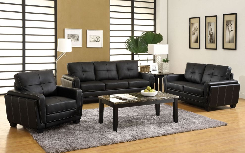 Black w/ contrasting stitching affordable sofa by Furniture of America