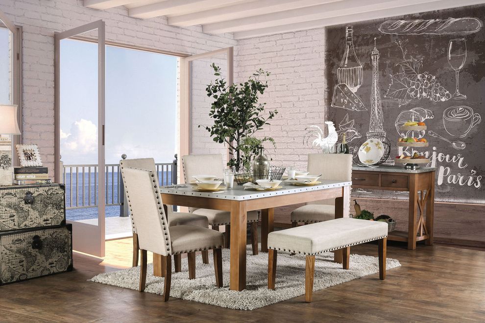 Industrial style nailhead trim dining table by Furniture of America