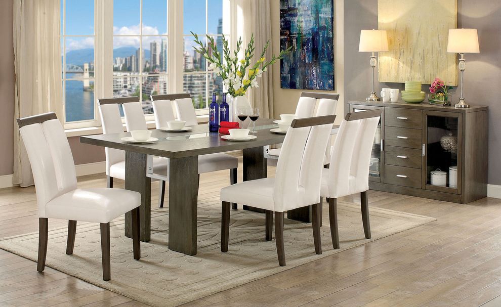 Led lights dining table in gray finish by Furniture of America