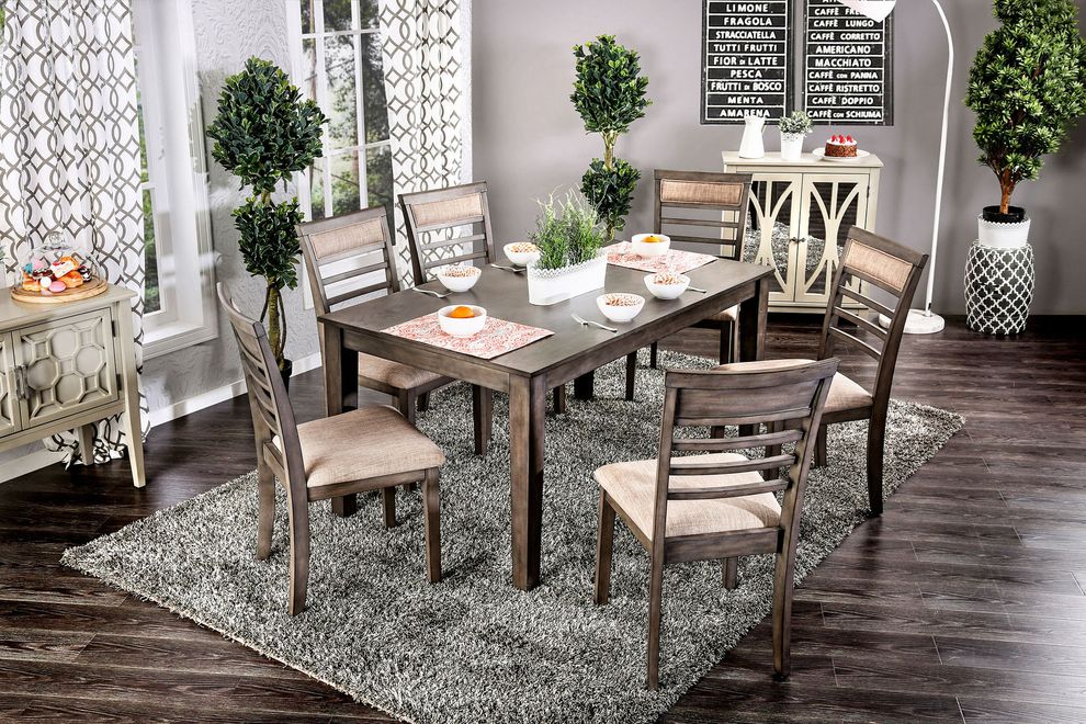 Weathered gray/beige 7pcs dining set by Furniture of America