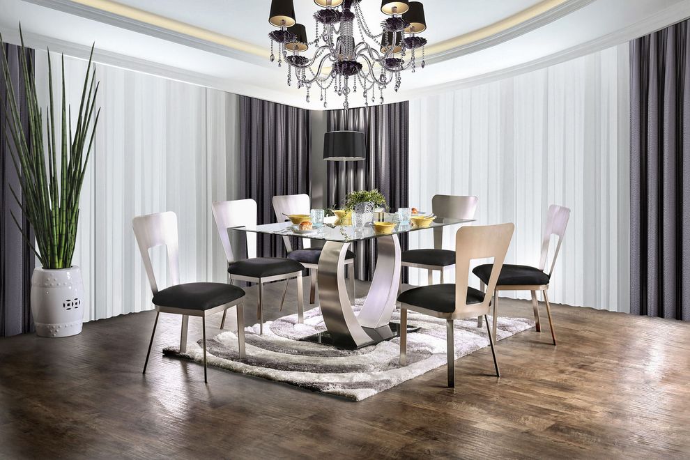 Contemporary glass top / steel dining table by Furniture of America