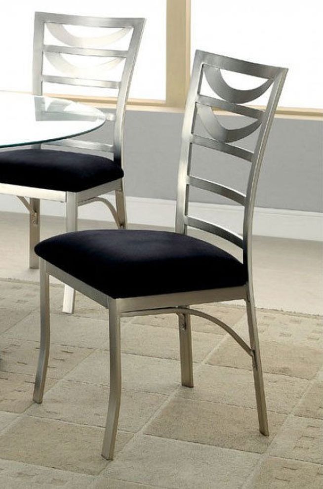 Black seat / stainless steel base dining chair by Furniture of America