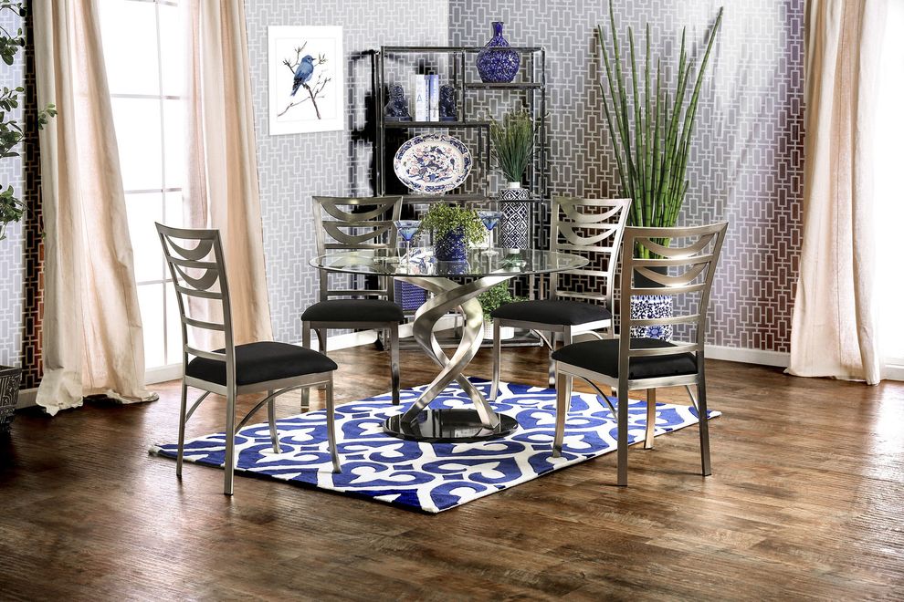 Round glass top contemporary dining table by Furniture of America