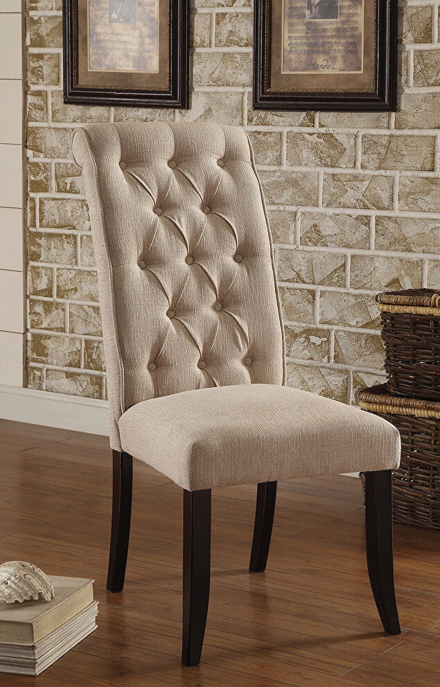 Beige upholstered seat button tufted dining chair by Furniture of America