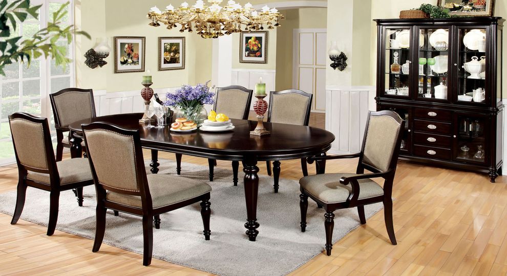 Dark walnut family size dining table w/ extension by Furniture of America