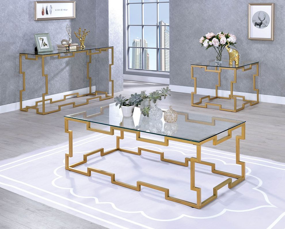 Gold/glass contemporary coffee table by Furniture of America