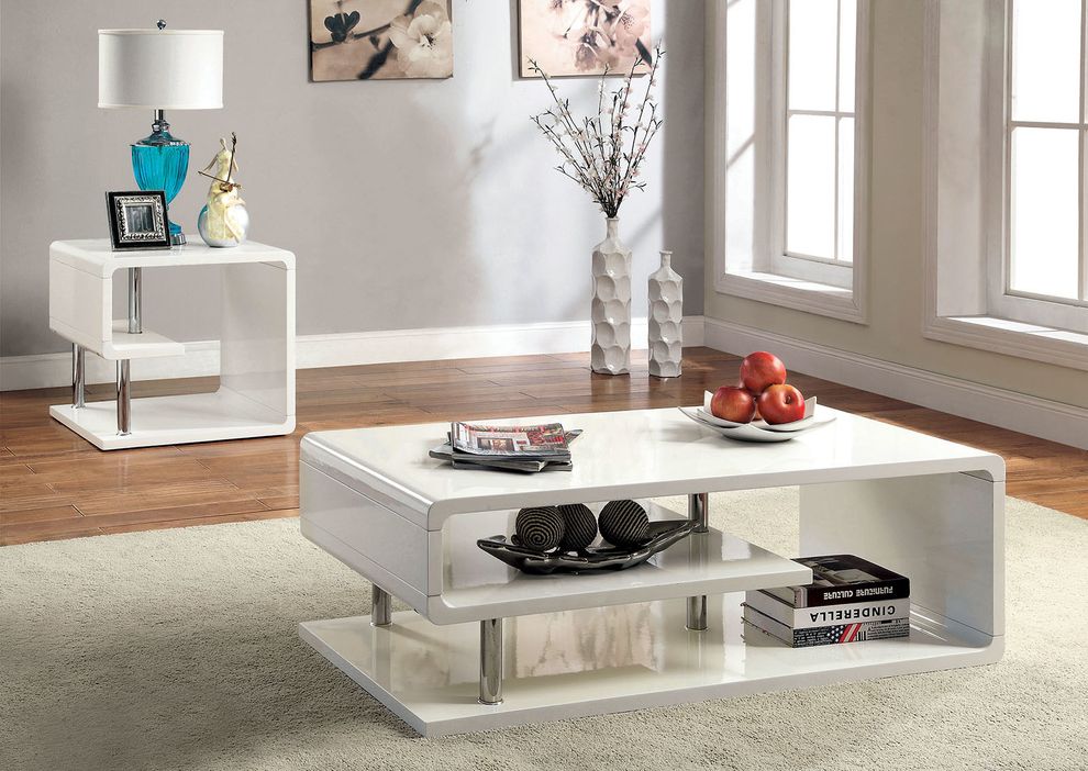 White contemporary glossy coffee table by Furniture of America