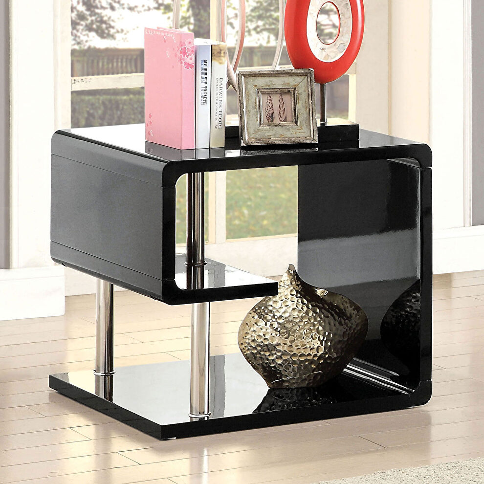 Black contemporary glossy end table by Furniture of America