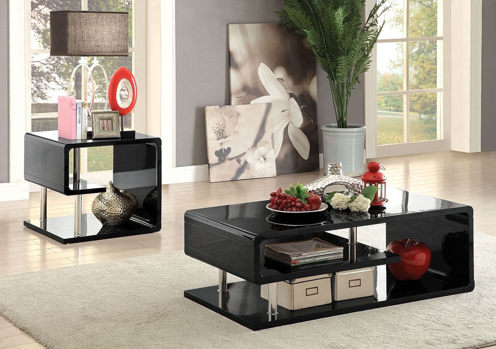 Black contemporary glossy coffee table by Furniture of America