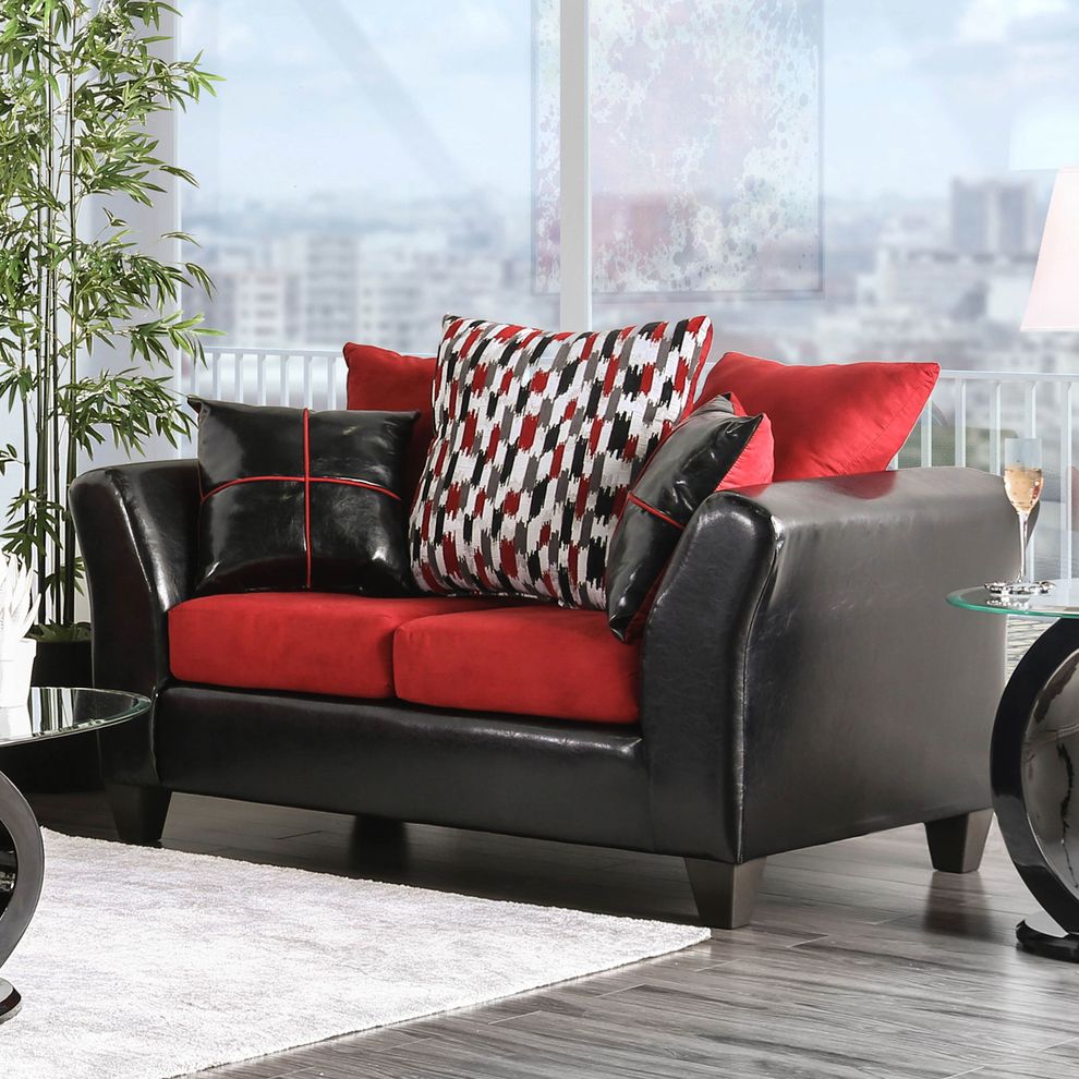 Black/Red Transitional Love Seat by Furniture of America