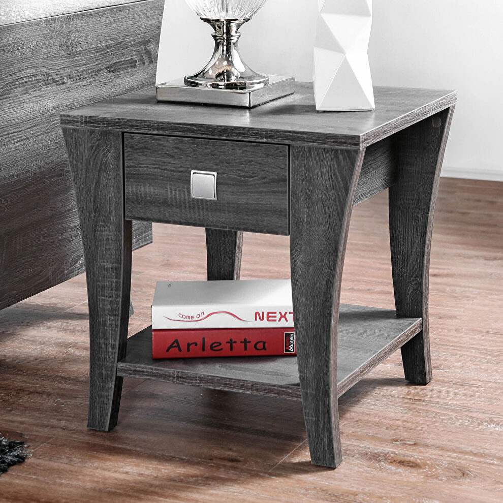 Gray wood / replicated wood end table by Furniture of America
