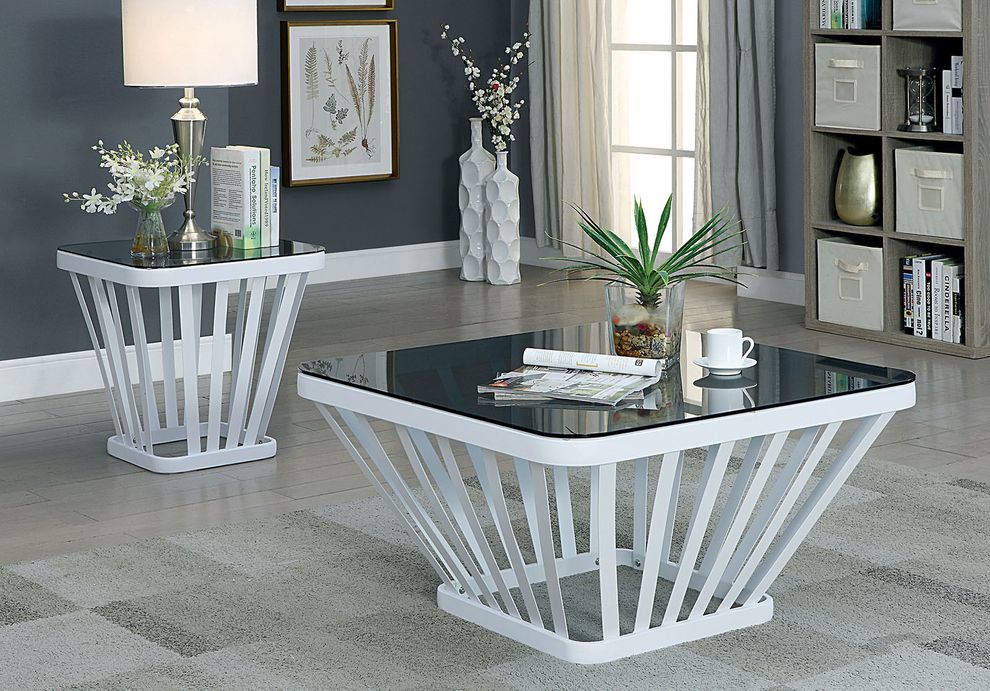White contemporary table w/ glass top by Furniture of America
