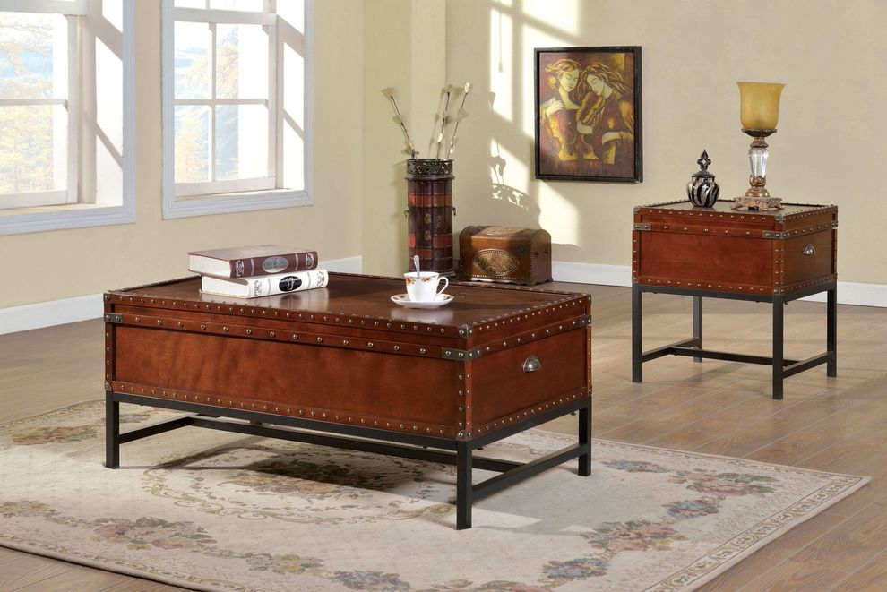 Cherry industrial trunk design coffee table by Furniture of America