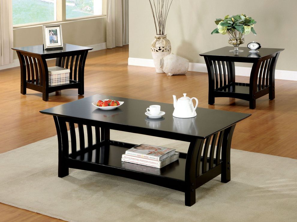 3pcs black casual style coffee and end tables set by Furniture of America