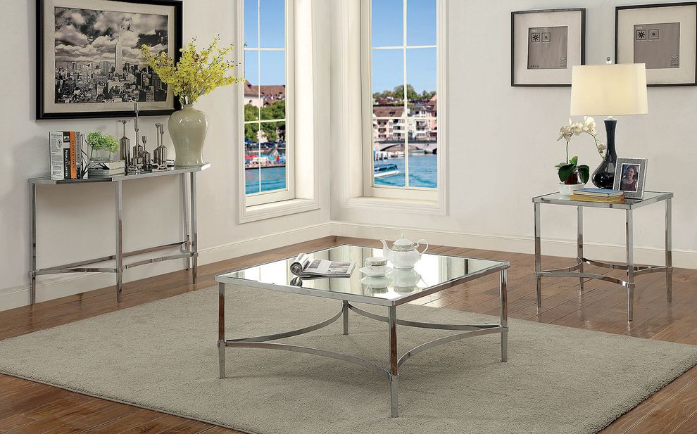 Metal frame / glass top coffee table by Furniture of America