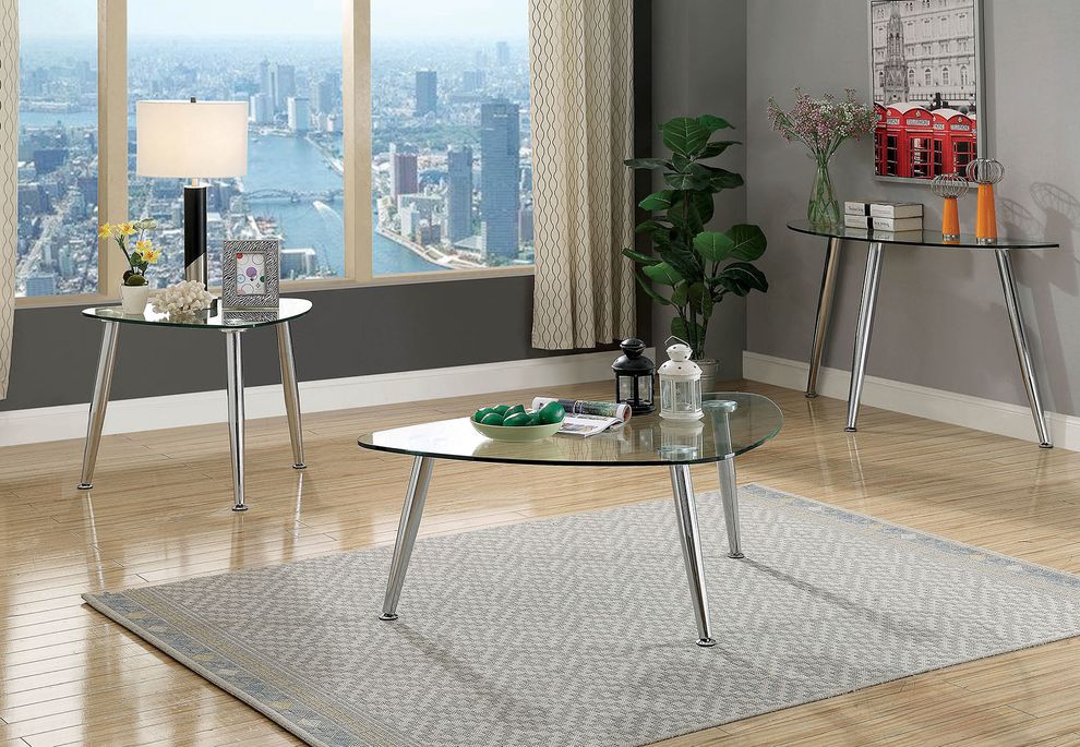 Triangle glass top modern coffee table by Furniture of America