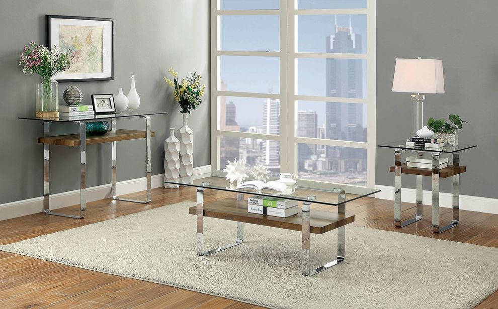 Glass top / metal legs contemporary coffee table by Furniture of America