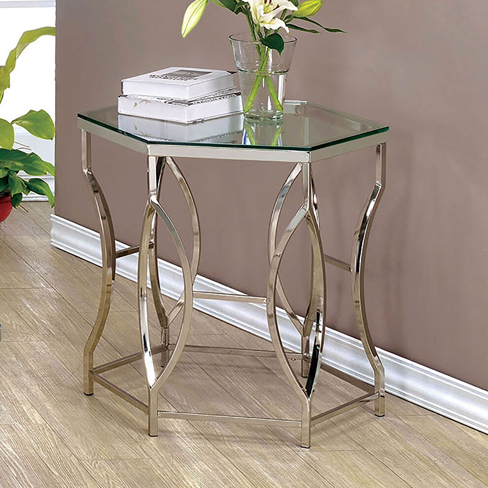 Metal/glass end table in contemporary style by Furniture of America