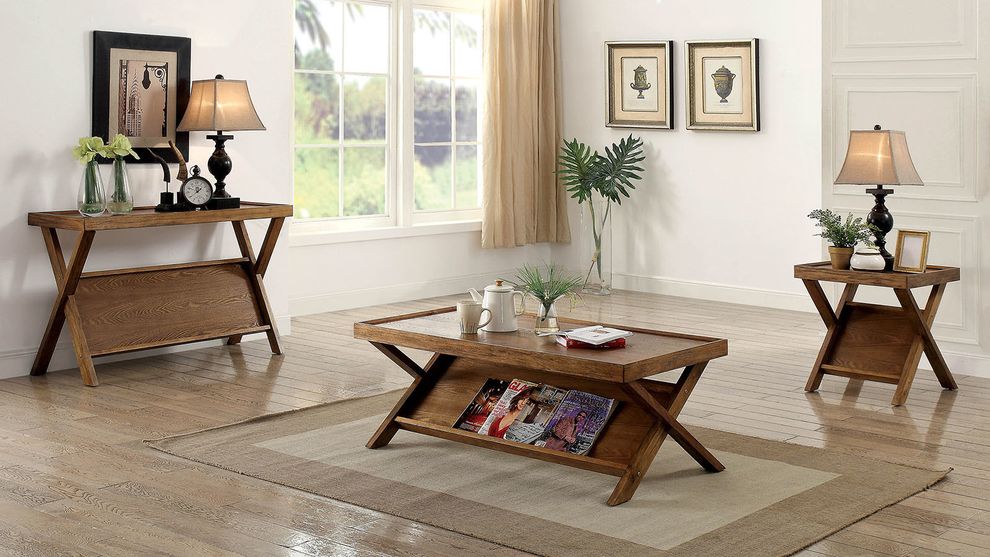 Light oak x-shape base coffee table by Furniture of America