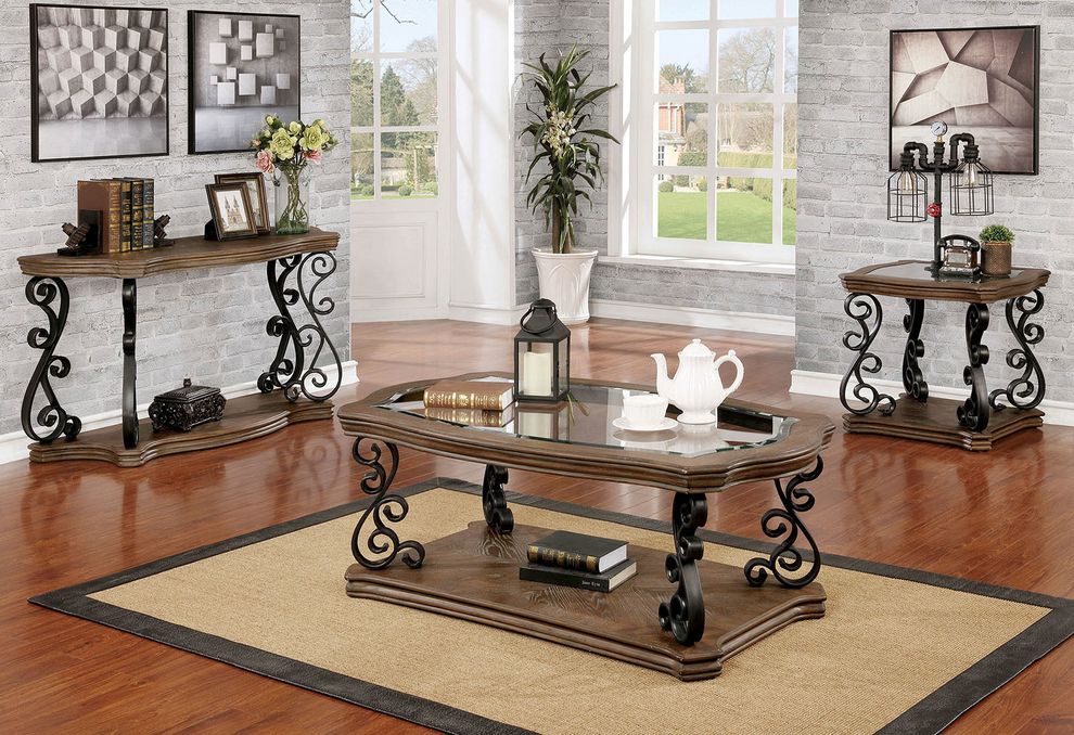 Classic style glass insert top coffee table by Furniture of America
