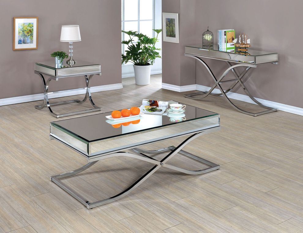 Chrome finish mirror top glam style coffee table by Furniture of America