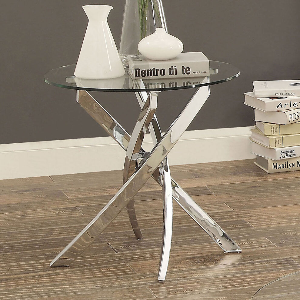 Criss cross end table w/ glass top by Furniture of America