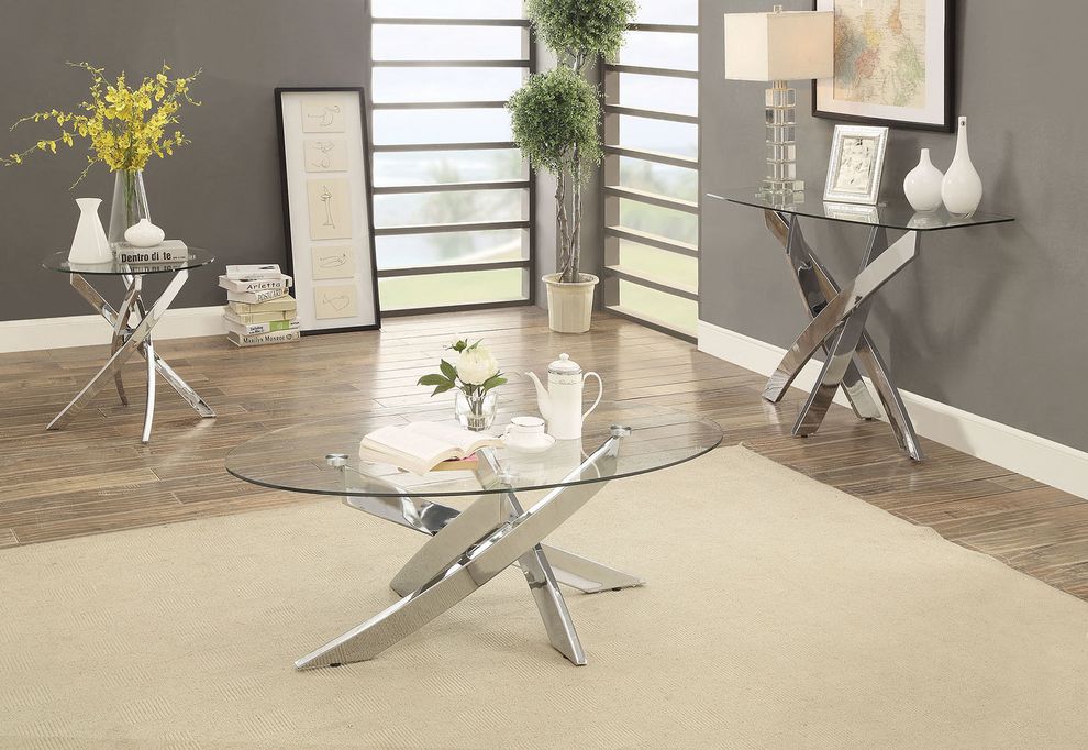 Criss cross base table w/ glass top by Furniture of America