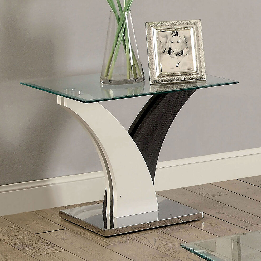 Modern end table w/ glass top by Furniture of America