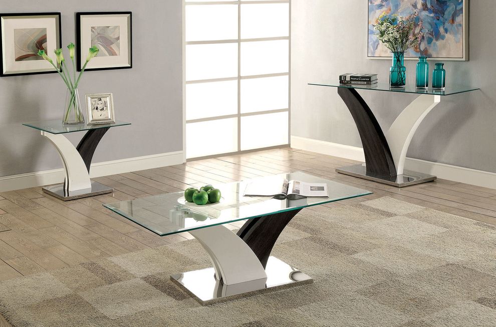 Modern coffee table w/ glass top by Furniture of America