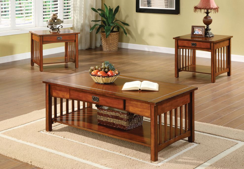 3pcs antique oak coffee table set in mission style by Furniture of America