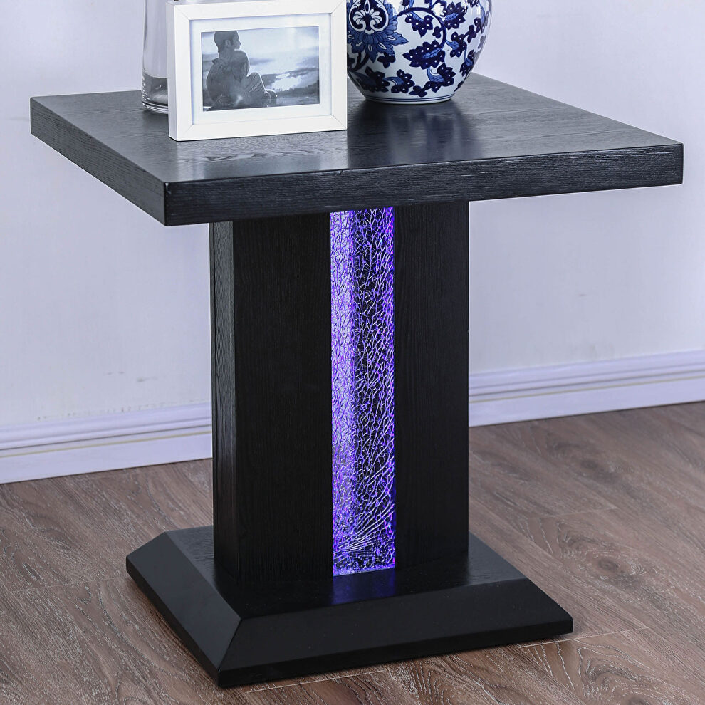 Black wood finish end table with led by Furniture of America