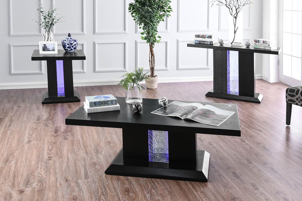 Black wood finish coffee table with LED by Furniture of America