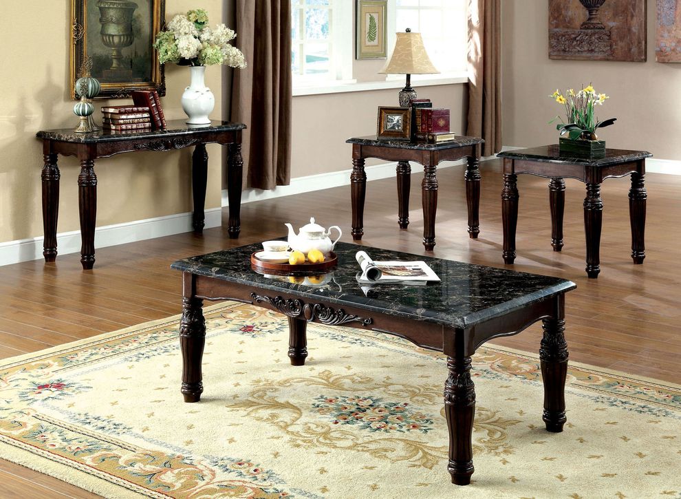 Espresso faux marble top 3pcs coffee table set by Furniture of America