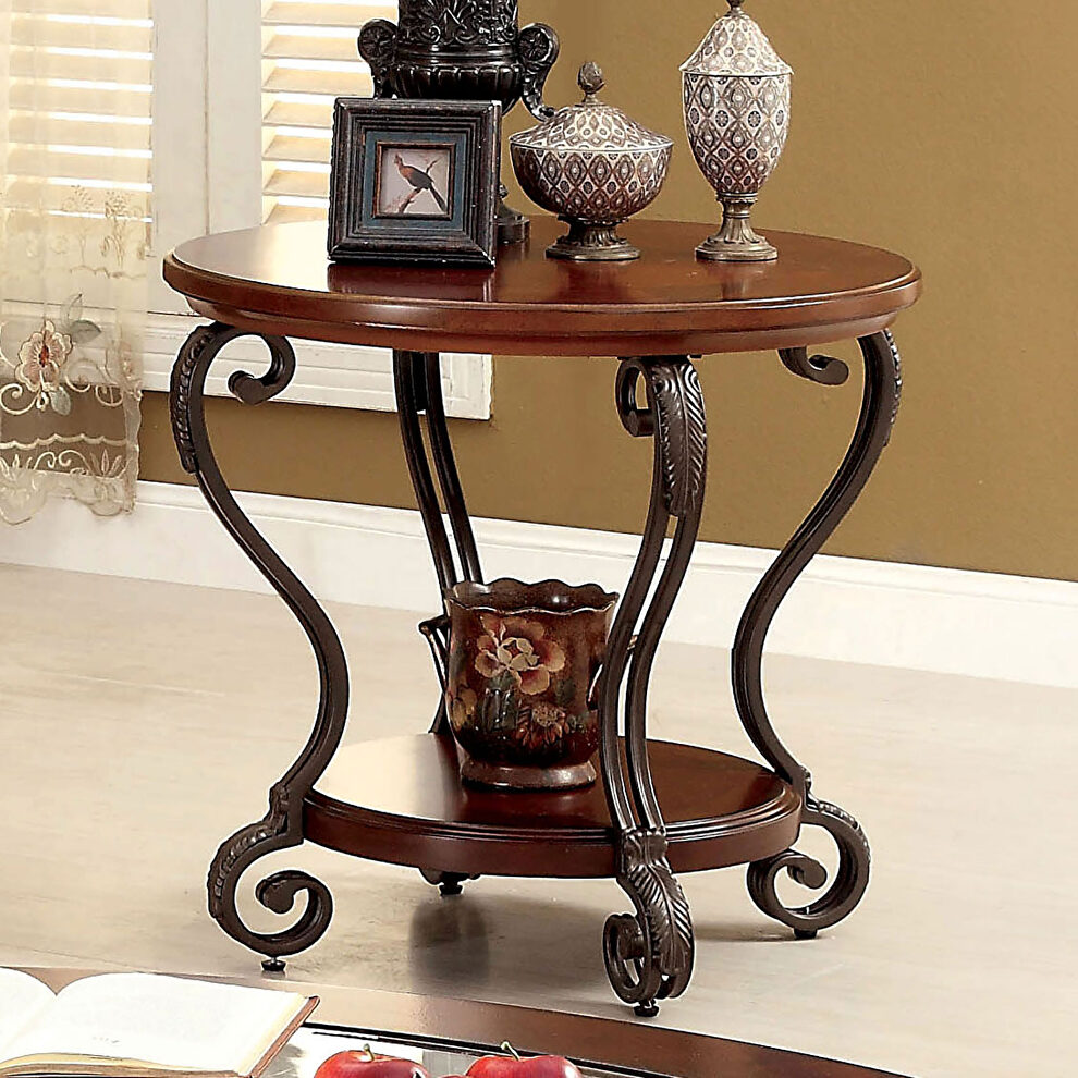 Traditional classic round end table w/ glass insert by Furniture of America