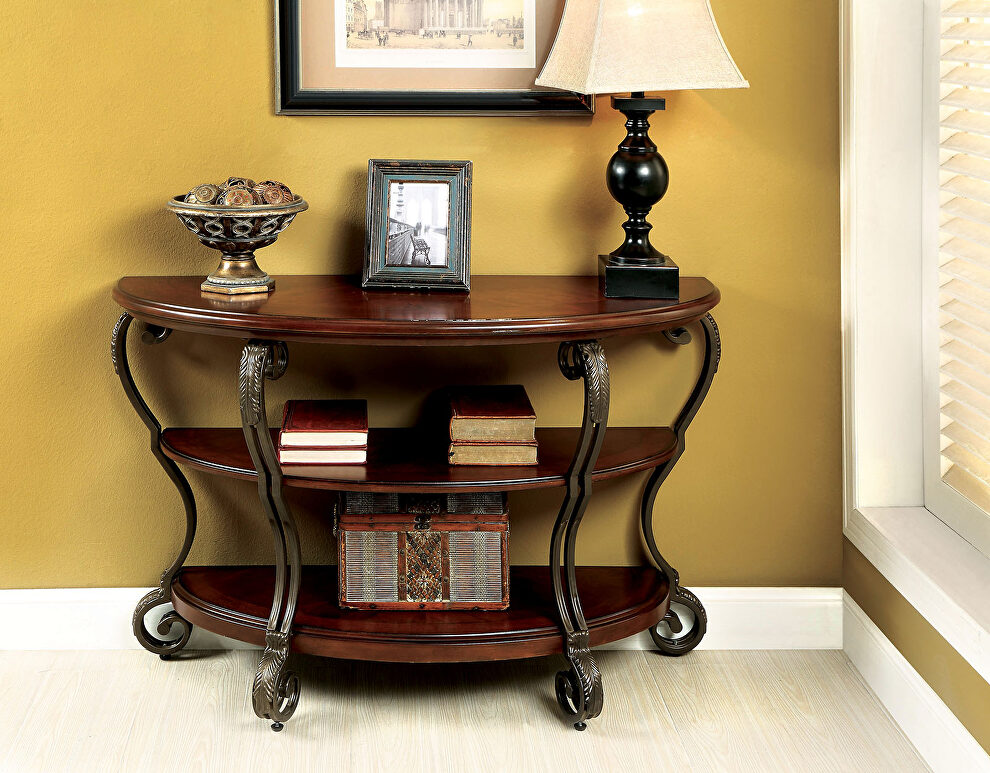 Traditional classic sofa table w/ glass insert by Furniture of America