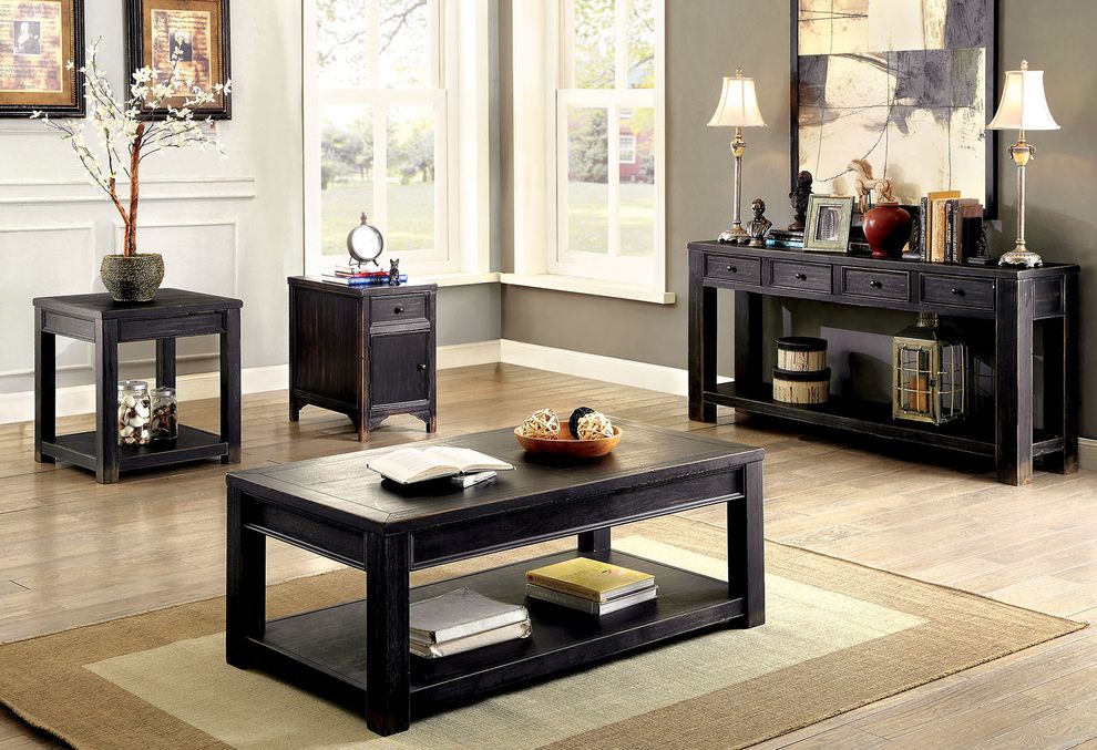 Transitional style atique black wood coffee table by Furniture of America